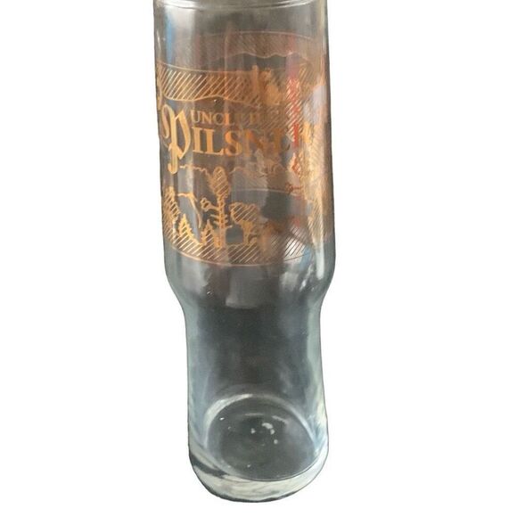 Pre Owned Uncle Ricks Pilsner Beer Glass 16oz Gold Lettering Great Graphics - Picture 8 of 13